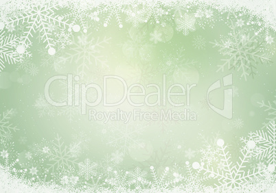 Gradient green winter snowflake border with the snow