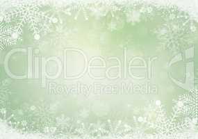 Gradient green winter snowflake border with the snow