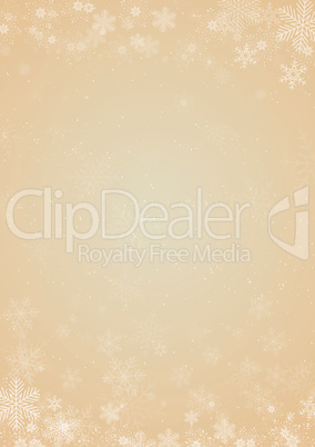 Winter golden Christmas background with snowflake border