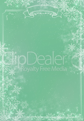 Green gradient winter paper background with snowflake border