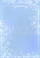 Blue gradient winter paper background with snowflake border