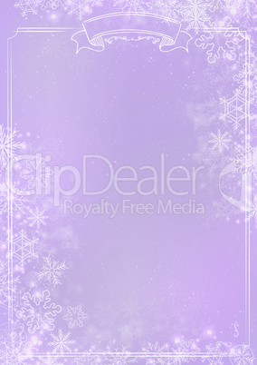 Purple gradient winter paper background with snowflake border