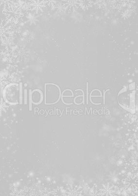 Winter Christmas silver grey paper background with snowflake bor