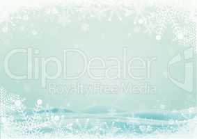 Snowflake border with snow hills background