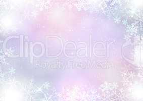 Gradient mixed purple winter paper background with snowflake bor