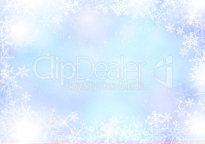 Gradient blue winter paper background with snowflake border