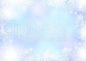 Gradient blue winter paper background with snowflake border
