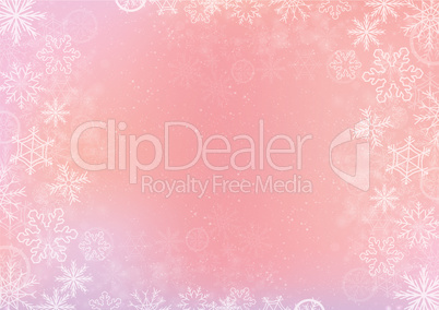 Pink elegant winter background with snowflake border