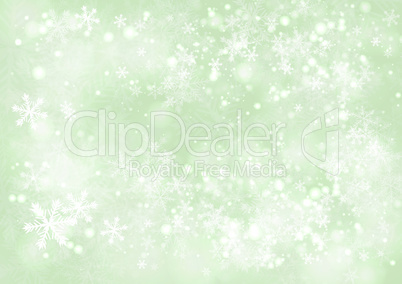 Green gradient winter paper background with the snow and snowfla