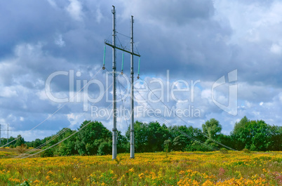 laying of power lines, poles and wires of the transmission line set