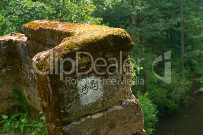 sign a Bicycle route on the stone, marking the route icon bike