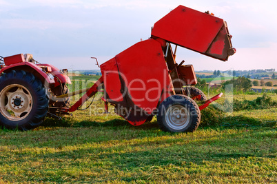 agricultural machine for gathering hay and straw, stacker differently, harvester
