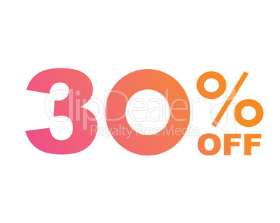 Gradient pink to orange thirty percent off special discount word
