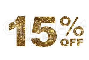 Luxury golden glitter fifteen percent off special discount word