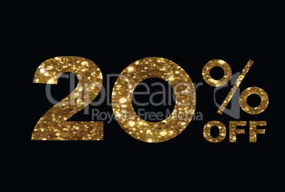 Luxury golden glitter twenty percent off special discount word t