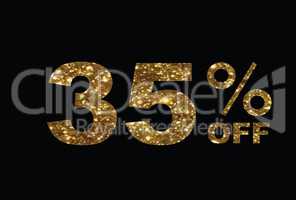 Luxury golden glitter thirty five percent off discount word text