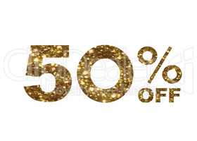 luxury golden glitter fifty percent discount word text