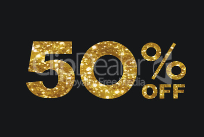 Luxury golden glitter fifty percent discount word text