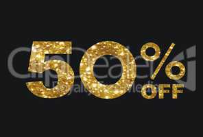 Luxury golden glitter fifty percent discount word text