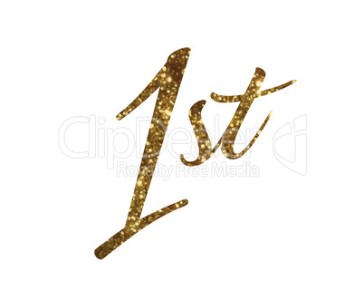 The Golden glitter of isolated hand writing word first