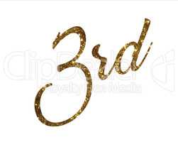 Golden glitter of isolated hand writing word third