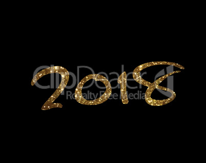 Golden glitter isolated hand writing font word year 2018