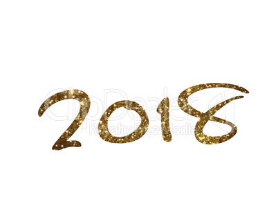 Golden glitter isolated hand writing font word year 2018