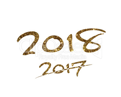 Golden glitter isolated hand writing font word year 2018