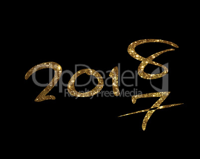 Golden glitter isolated hand writing font word year 2018