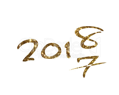 Golden glitter isolated hand writing font word year from 2017 to