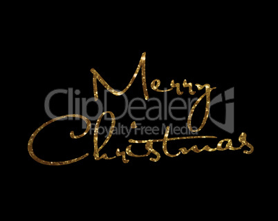 Golden glitter isolated hand writing word MERRY CHRISTMAS