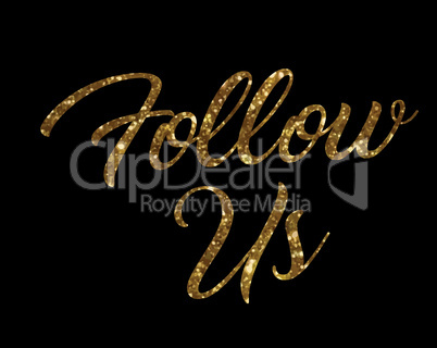 Golden glitter of isolated hand writing word FOLLOW US