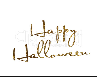 Golden glitter isolated hand writing holiday word HAPPY HALLOWEE