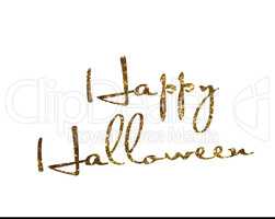 Golden glitter isolated hand writing holiday word HAPPY HALLOWEE