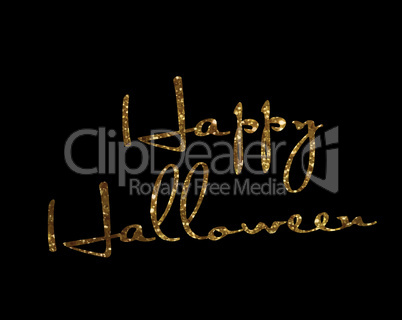 Golden glitter isolated hand writing holiday word HAPPY HALLOWEE