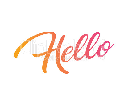 Gradient pink to orange isolated hand writing word HELLO