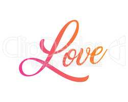 gradient pink to orange isolated hand writing word LOVE
