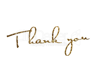 Golden glitter isolated hand writing word THANK YOU