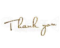 Golden glitter isolated hand writing word THANK YOU