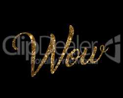 Gradient golden isolated hand writing word WOW