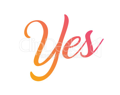 Gradient orange to pink isolated hand writing word YES