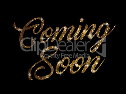 Golden glitter of isolated hand writing word COMING SOON