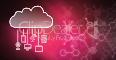 cloud icon and hanging connection devices and magenta background