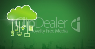 cloud icon and hanging connection devices with green background