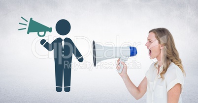Business person with speaker and woman