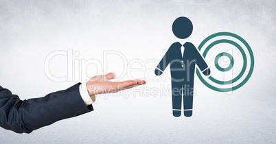Hand open with businessman and target icon