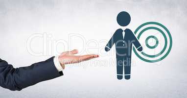 Hand open with businessman and target icon