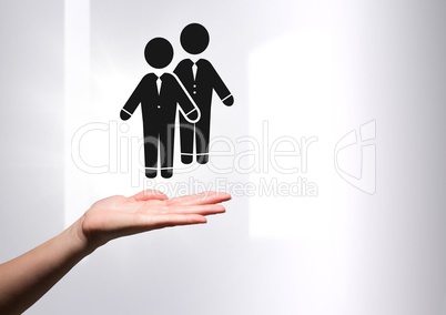 Hand open with business people couple partner icons
