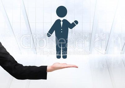 Hand open with businessman waving icon