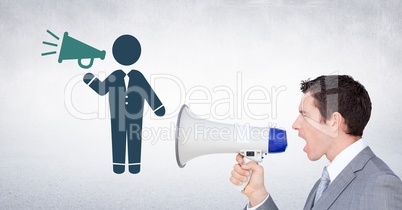 Businessman with speaker icon and man